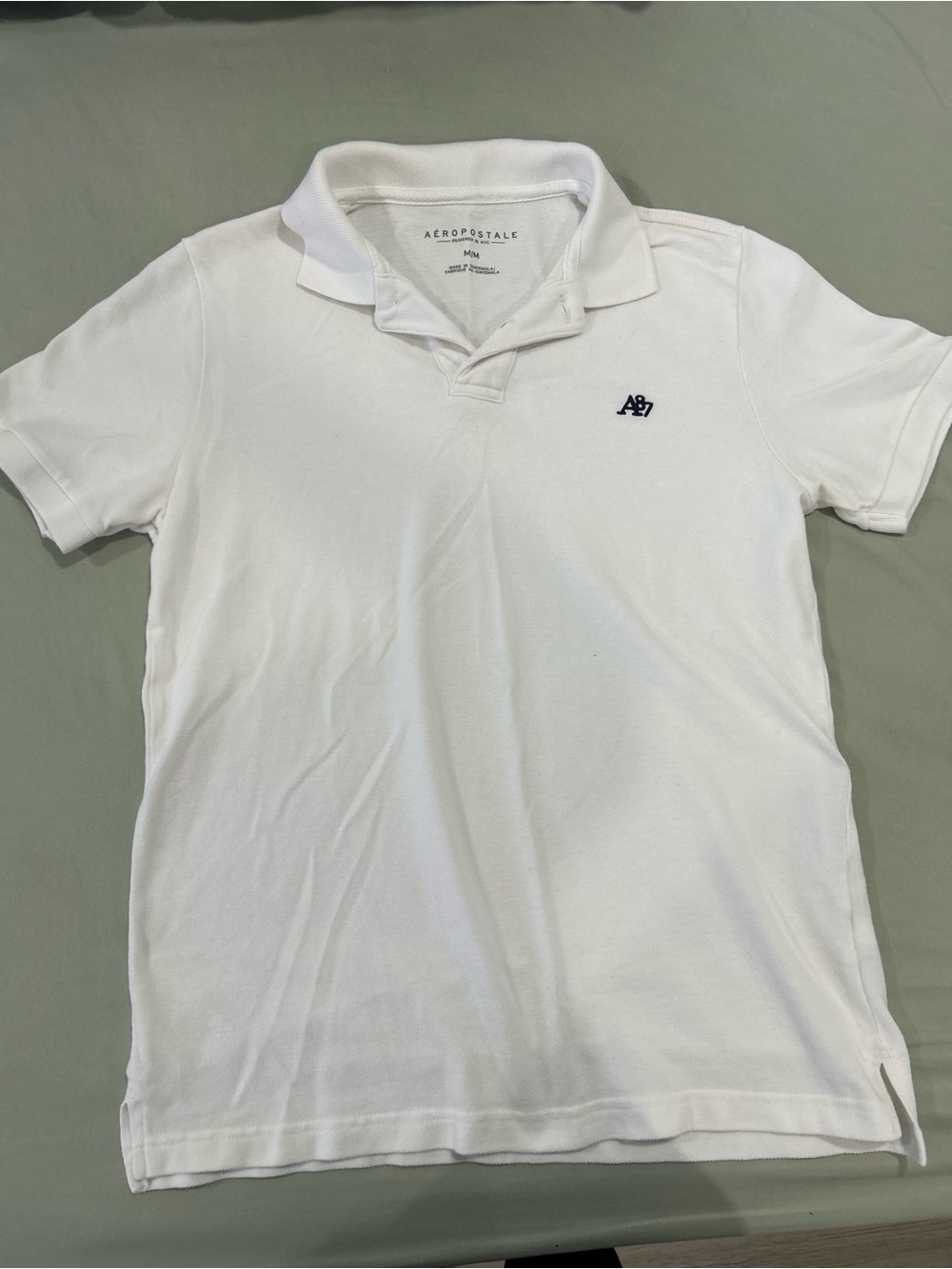 Aeropostale White Polo with Navy A87 Embroidery